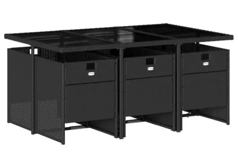 Set mobilier de grădină cu perne, 7 piese, negru, poliratan - 3/5