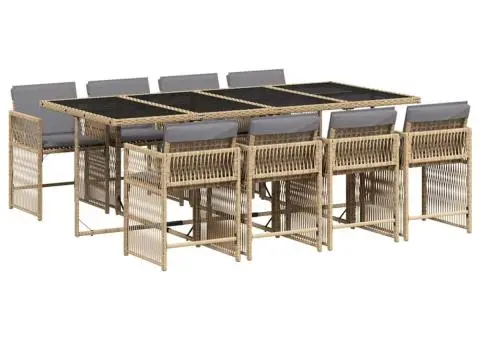 Set de masă pentru grădină, 9 piese, cu perne, bej, poliratan - 2/5