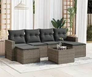 vidaXL Set canapele de grădină, 7 piese, cu perne, gri, poliratan