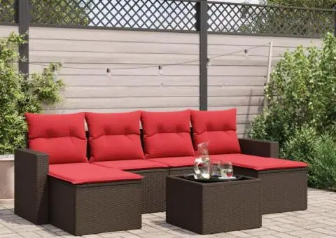 Set canapele de grădină cu perne, 7 piese, maro, poliratan - 1/3