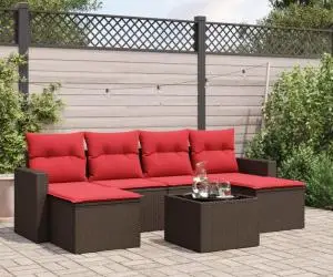 vidaXL Set canapele de grădină cu perne, 7 piese, maro, poliratan