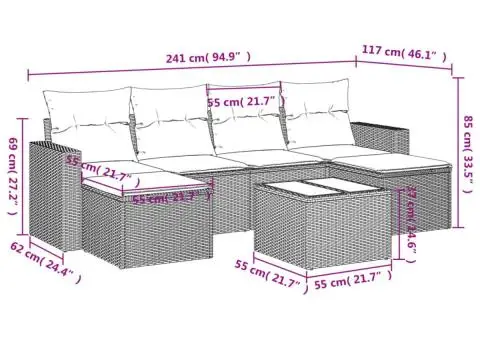 Set canapele de grădină cu perne, 7 piese, maro, poliratan - 3/3