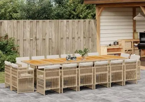 Set mobilier de grădină cu perne, 17 piese, bej, poliratan - 1/5