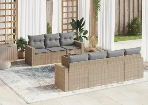 Set canapele de grădină, 8 piese, cu perne, bej, poliratan - 1/3