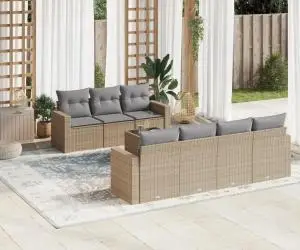 vidaXL Set canapele de grădină, 8 piese, cu perne, bej, poliratan