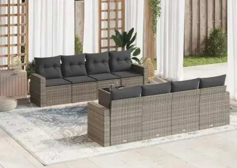 Set canapele de grădină, 9 piese, cu perne, gri, poliratan - 1/3