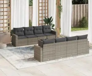 vidaXL Set canapele de grădină, 9 piese, cu perne, gri, poliratan