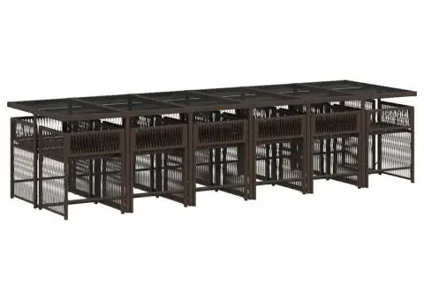 Set mobilier de grădină, 13 piese, maro, cu perne, poliratan - 3/5