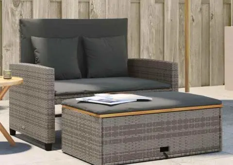 Canapea de grădină, 2 locuri, gri, poliratan & lemn de acacia - 1/5