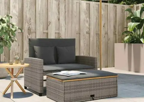 Canapea de grădină, 2 locuri, gri, poliratan & lemn de acacia - 3/5