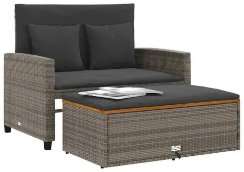 Canapea de grădină, 2 locuri, gri, poliratan & lemn de acacia - 4/5