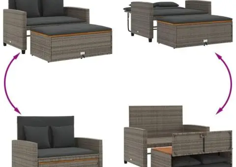 Canapea de grădină, 2 locuri, gri, poliratan & lemn de acacia - 5/5