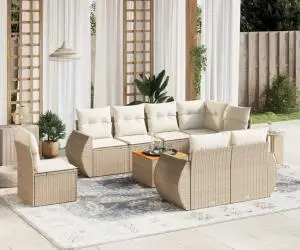 vidaXL Set canapele de grădină, 9 piese, cu perne, bej, poliratan