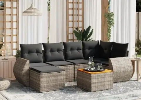 Set canapele de grădină, 7 piese, cu perne, gri, poliratan - 1/3