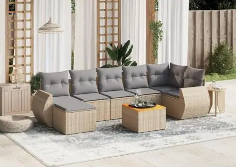 Set canapele de grădină, 8 piese, cu perne, bej, poliratan - 1/3