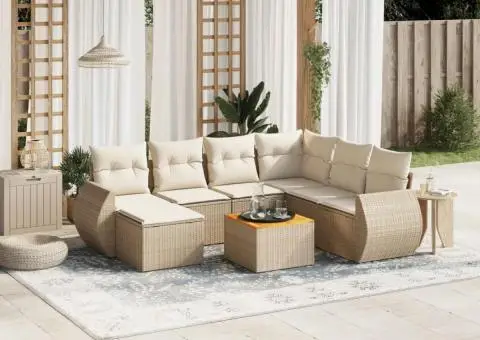 Set canapele de grădină, 8 piese, cu perne, bej, poliratan - 1/3