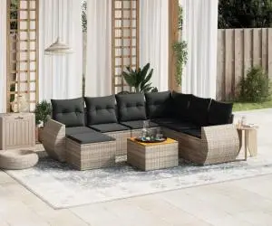 vidaXL Set canapele de grădină cu perne, 8 piese, gri, poliratan