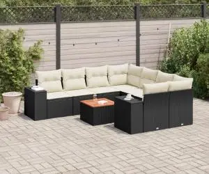 vidaXL Set mobilier de grădină cu perne, 9 piese, negru, poliratan