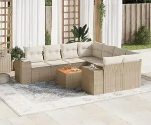 vidaXL Set canapele de grădină, 9 piese, cu perne, bej, poliratan