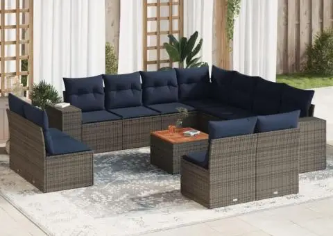 Set mobilier de grădină cu perne, 12 piese, gri, poliratan - 1/3