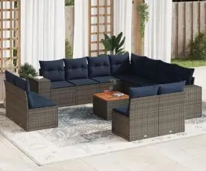 vidaXL Set mobilier de grădină cu perne, 12 piese, gri, poliratan