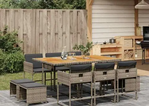 Set mobilier de grădină cu perne, 11 piese, gri, poliratan - 1/5