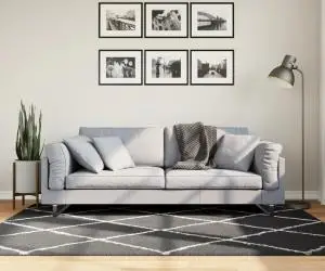vidaXL Covor pufos "PAMPLONA" fire înalte negru/crem modern 140x200 cm