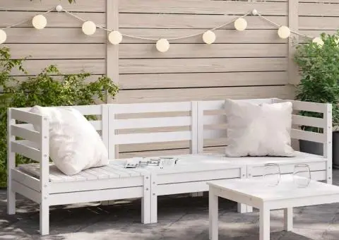 Canapea de grădină cu 3 locuri, alb, lemn masiv de pin - 1/5
