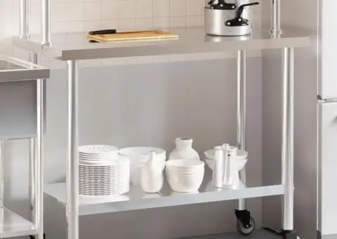 Masă bucătărie cu raft superior, 110x55x120 cm, oțel inoxidabil - 1/5