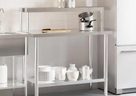 Masă bucătărie cu raft superior, 110x55x120 cm, oțel inoxidabil - 3/5