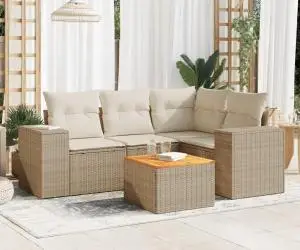 vidaXL Set canapele de grădină cu perne, 5 piese, bej, poliratan