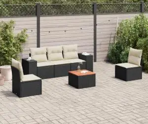 vidaXL Set mobilier de grădină cu perne, 6 piese, negru, poliratan