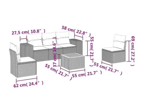 Set mobilier de grădină cu perne, 6 piese, negru, poliratan - 3/3