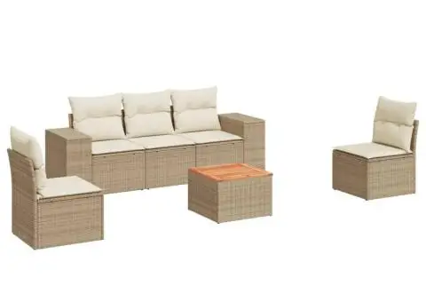 Set canapele de grădină cu perne, 6 piese, bej, poliratan - 2/3