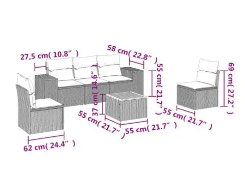 Set canapele de grădină cu perne, 6 piese, gri, poliratan - 3/3