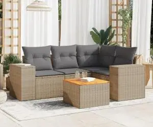 vidaXL Set canapele de grădină cu perne, 5 piese, bej, poliratan
