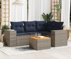 vidaXL Set canapea de grădină cu perne, 5 piese, gri, poliratan