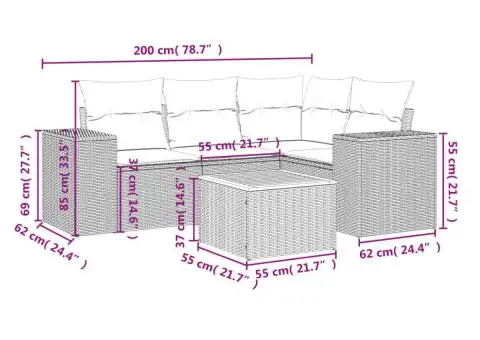 Set canapea de grădină cu perne, 5 piese, gri, poliratan - 3/3