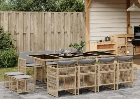 Set mobilier grădină cu perne, 13 piese, bej combinat poliratan - 1/5