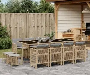 vidaXL Set mobilier grădină cu perne, 13 piese, bej combinat poliratan