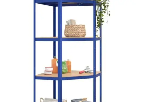 Raft de colț cu 4 niveluri, albastru, oțel și lemn compozit - 3/5