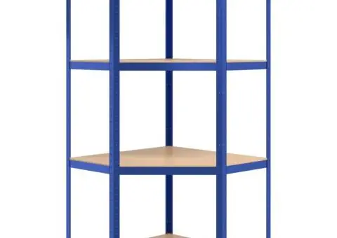 Raft de colț cu 4 niveluri, albastru, oțel și lemn compozit - 4/5
