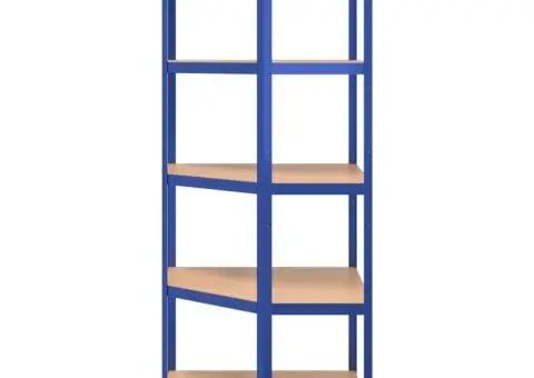 Raft de colț cu 5 niveluri, albastru, oțel și lemn prelucrat - 5/5