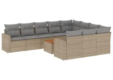 Set canapele de grădină cu perne, 11 piese, bej, poliratan - 2/3
