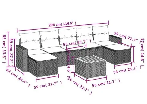 Set canapele de grădină, 8 piese, cu perne, bej, poliratan - 3/3