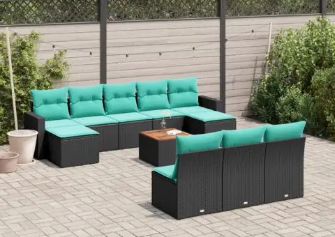 Set canapele de grădină cu perne, 11 piese, negru, poliratan - 1/3