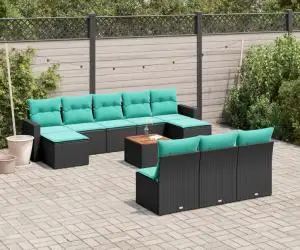 vidaXL Set canapele de grădină cu perne, 11 piese, negru, poliratan
