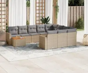 vidaXL Set canapele de grădină cu perne, 11 piese, bej, poliratan