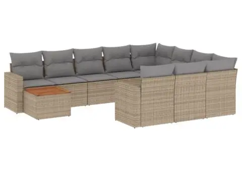Set canapele de grădină cu perne, 11 piese, bej, poliratan - 2/3