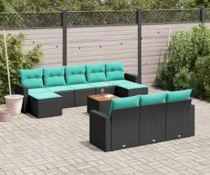 vidaXL Set canapele de grădină cu perne, 11 piese, negru, poliratan